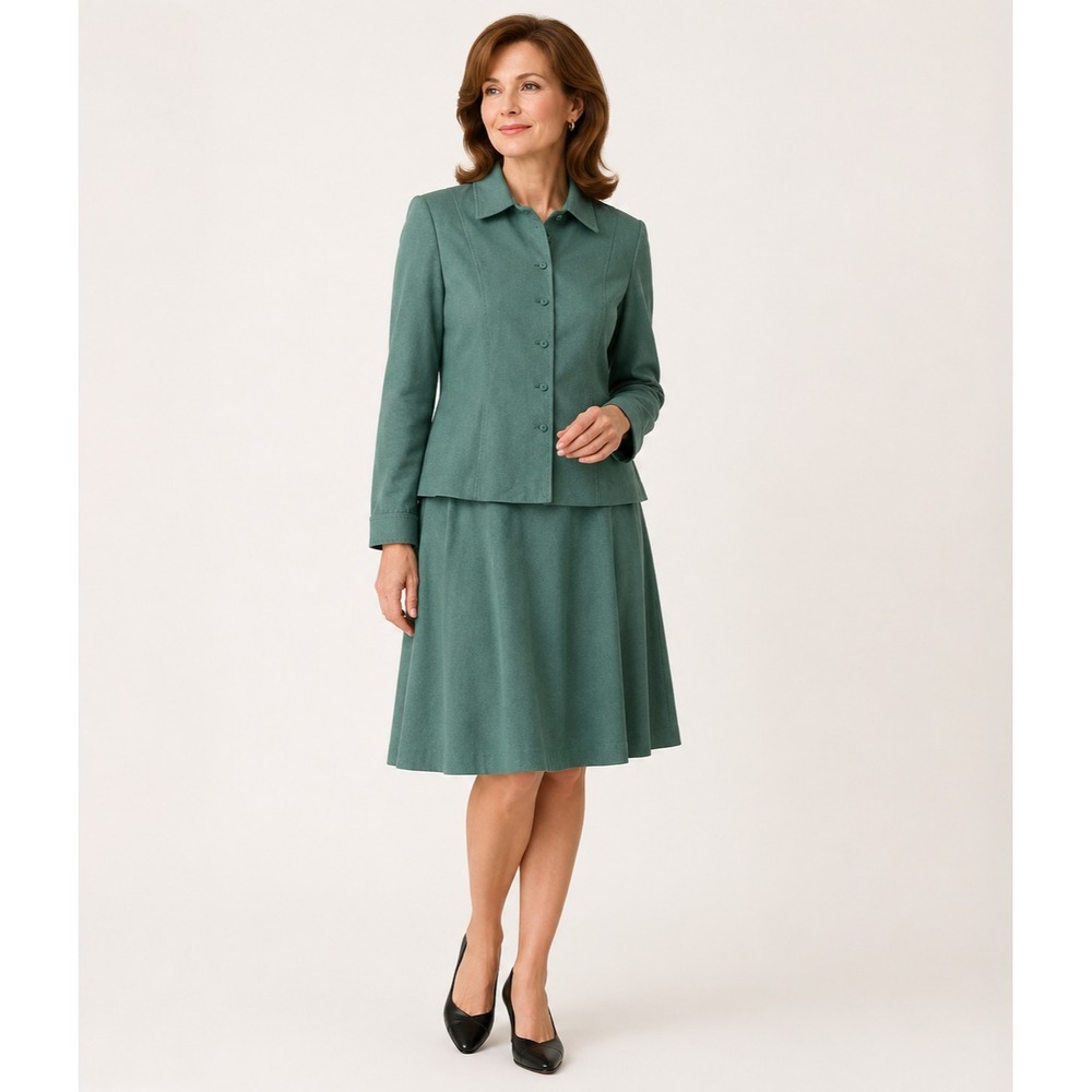 Vintage Pendleton Blazer Skirt Set Womens Plus 16W Green Wool Lined Midi Length